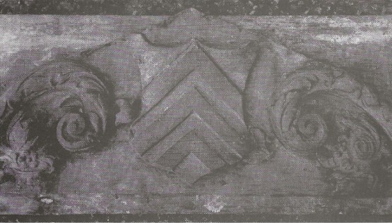 Detail on Centre Section of Pediment Insert Decoration showing the Arms of Llewelyn of Ynysygerwn.