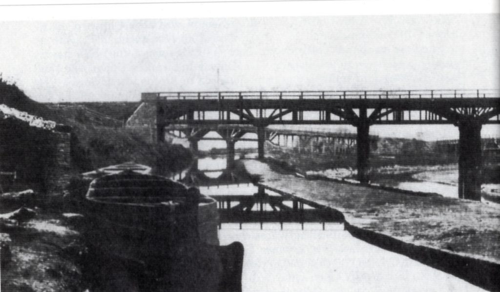 The Western extension in 1880 showing the timber viaduct over the River Neath.