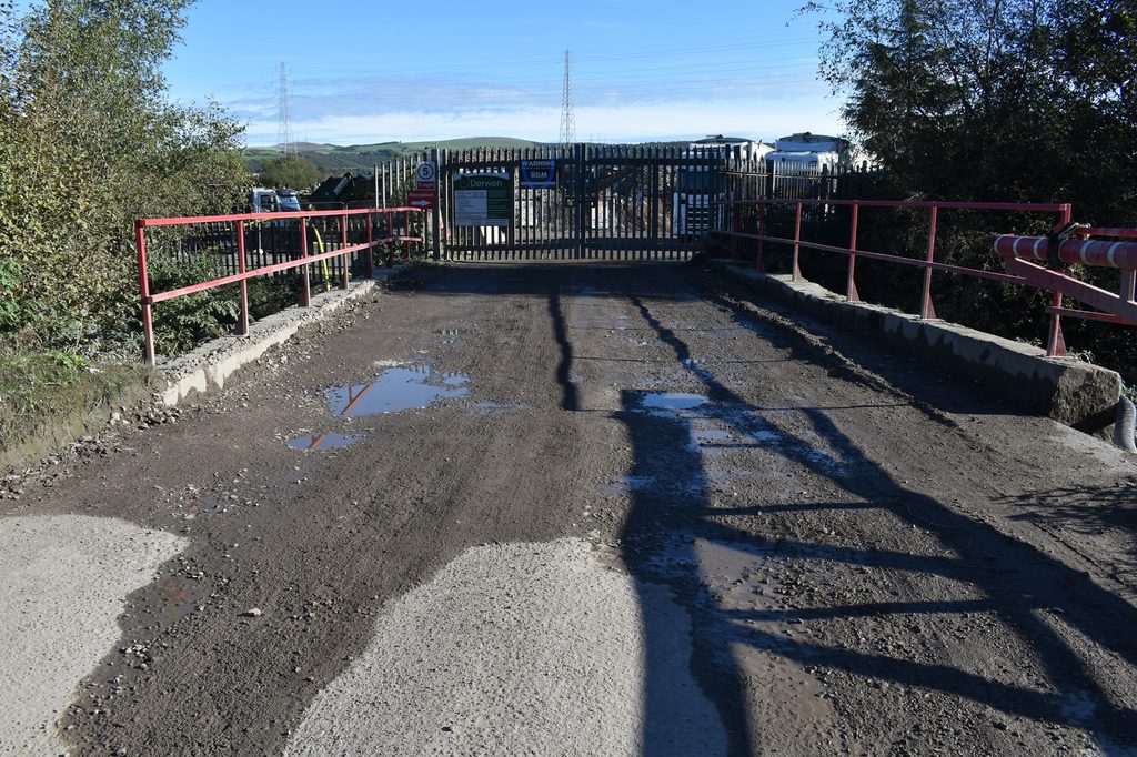 The damaged Derwen Group bridge from above 2026.